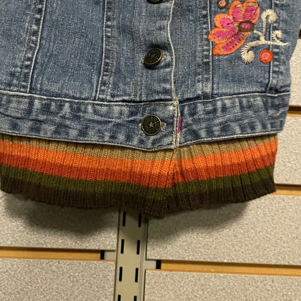 VTG Mary Kate and Ashley Denim Jacket Colorful Knit Trim Flower Embroidery Girls